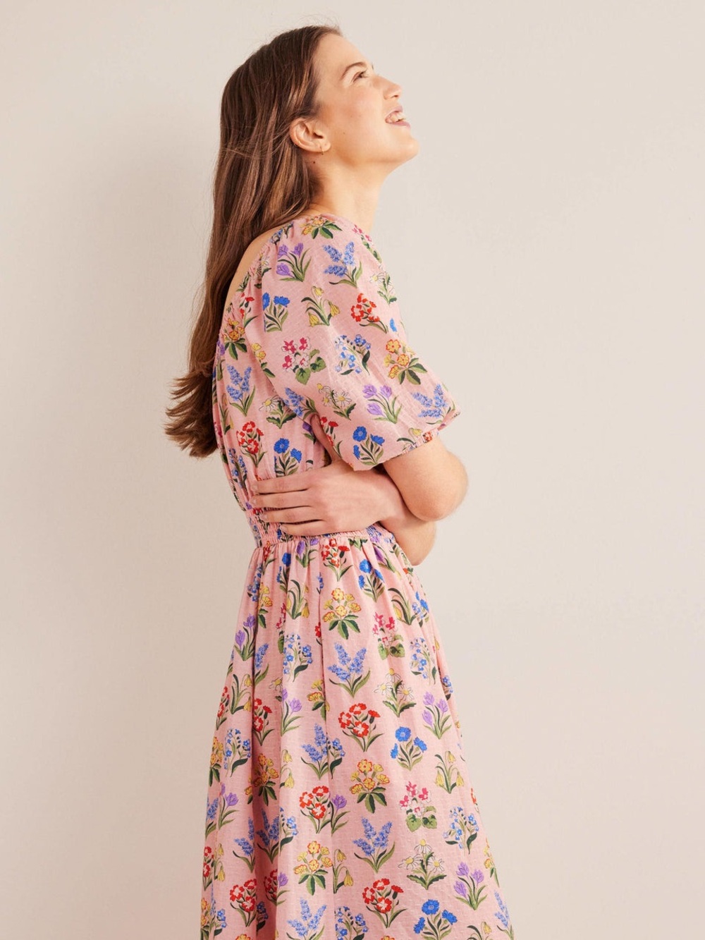 NWT Boden Scoop Neck Midi Dress in Dusty Pink, Spring Garden floral, Size 10 - Picture 5 of 14